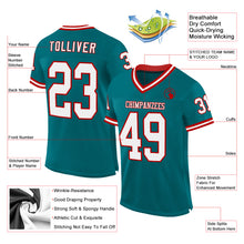 Загрузить изображение в средство просмотра галереи, Custom Teal White-Red Mesh Authentic Throwback Football Jersey
