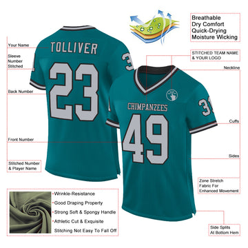 Custom Teal Gray-Black Mesh Authentic Throwback Football Jersey