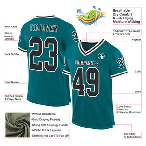 Custom Teal Black-White Mesh Authentic Throwback Football Jersey