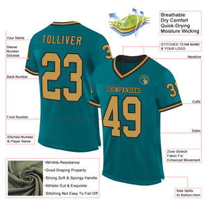 Custom Teal Old Gold-Black Mesh Authentic Throwback Football Jersey