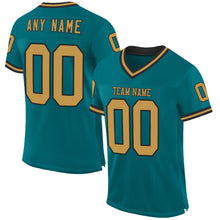 Загрузить изображение в средство просмотра галереи, Custom Teal Old Gold-Black Mesh Authentic Throwback Football Jersey
