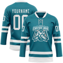 Загрузить изображение в средство просмотра галереи, Custom Teal White Hockey Lace Neck Jersey
