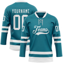 Загрузить изображение в средство просмотра галереи, Custom Teal White Hockey Lace Neck Jersey
