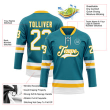 Загрузить изображение в средство просмотра галереи, Custom Teal White-Gold Hockey Lace Neck Jersey
