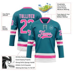 Custom Teal Pink-White Hockey Lace Neck Jersey