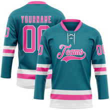 Загрузить изображение в средство просмотра галереи, Custom Teal Pink-White Hockey Lace Neck Jersey
