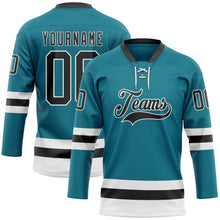 Загрузить изображение в средство просмотра галереи, Custom Teal Black-White Hockey Lace Neck Jersey
