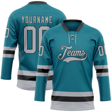 Загрузить изображение в средство просмотра галереи, Custom Teal Gray-Black Hockey Lace Neck Jersey
