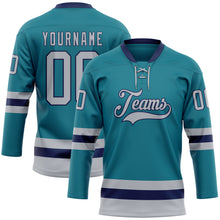 Загрузить изображение в средство просмотра галереи, Custom Teal Gray-Navy Hockey Lace Neck Jersey
