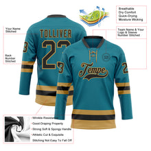 Загрузить изображение в средство просмотра галереи, Custom Teal Black-Old Gold Hockey Lace Neck Jersey
