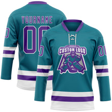 Загрузить изображение в средство просмотра галереи, Custom Teal Purple-White Hockey Lace Neck Jersey
