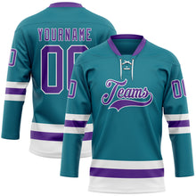 Загрузить изображение в средство просмотра галереи, Custom Teal Purple-White Hockey Lace Neck Jersey
