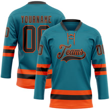 Загрузить изображение в средство просмотра галереи, Custom Teal Black-Orange Hockey Lace Neck Jersey
