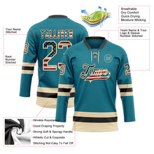 Загрузить изображение в средство просмотра галереи, Custom Teal Vintage USA Flag Cream-Black Hockey Lace Neck Jersey
