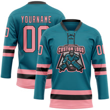 Загрузить изображение в средство просмотра галереи, Custom Teal Medium Pink-Black Hockey Lace Neck Jersey
