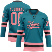 Загрузить изображение в средство просмотра галереи, Custom Teal Medium Pink-Black Hockey Lace Neck Jersey
