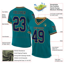 Загрузить изображение в средство просмотра галереи, Custom Teal Navy-Old Gold Mesh Authentic Throwback Football Jersey
