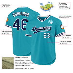 Custom Teal Navy-White Authentic Throwback Baseball Jersey