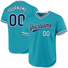 Load image into Gallery viewer, Custom Teal Navy-White Authentic Throwback Baseball Jersey
