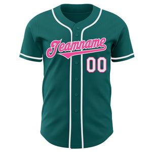 Custom Teal Pink-White Authentic Baseball Jersey