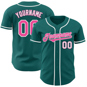 Custom Teal Pink-White Authentic Baseball Jersey