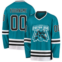 Laden Sie das Bild in den Galerie-Viewer, Custom Teal Black-White Hockey Jersey
