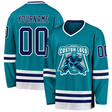 Laden Sie das Bild in den Galerie-Viewer, Custom Teal Navy-White Hockey Jersey
