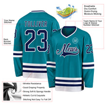 Laden Sie das Bild in den Galerie-Viewer, Custom Teal Navy-White Hockey Jersey
