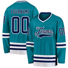 Laden Sie das Bild in den Galerie-Viewer, Custom Teal Navy-White Hockey Jersey
