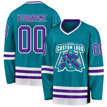 Laden Sie das Bild in den Galerie-Viewer, Custom Teal Purple-White Hockey Jersey
