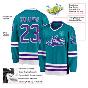 Custom Teal Purple-White Hockey Jersey