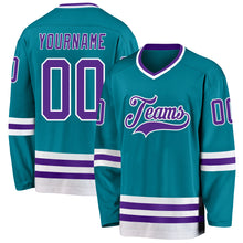 Laden Sie das Bild in den Galerie-Viewer, Custom Teal Purple-White Hockey Jersey
