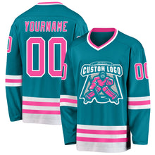 Laden Sie das Bild in den Galerie-Viewer, Custom Teal Pink-White Hockey Jersey
