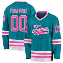 Laden Sie das Bild in den Galerie-Viewer, Custom Teal Pink-White Hockey Jersey
