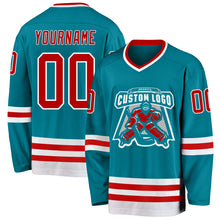 Charger l&#39;image dans la galerie, Custom Teal Red-White Hockey Jersey
