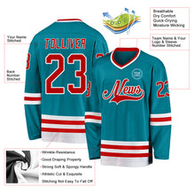 Charger l&#39;image dans la galerie, Custom Teal Red-White Hockey Jersey
