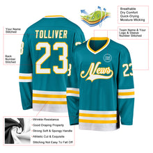 Laden Sie das Bild in den Galerie-Viewer, Custom Teal White-Gold Hockey Jersey
