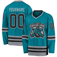 Laden Sie das Bild in den Galerie-Viewer, Custom Teal Black-Gray Hockey Jersey
