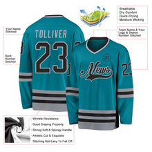 Laden Sie das Bild in den Galerie-Viewer, Custom Teal Black-Gray Hockey Jersey
