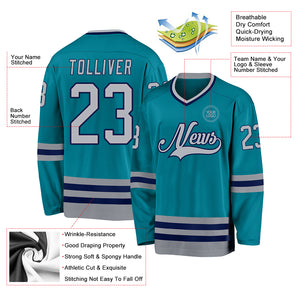 Custom Teal Gray-Navy Hockey Jersey