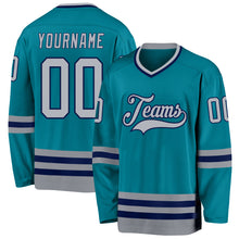 Laden Sie das Bild in den Galerie-Viewer, Custom Teal Gray-Navy Hockey Jersey
