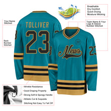 Загрузить изображение в средство просмотра галереи, Custom Teal Black-Old Gold Hockey Jersey
