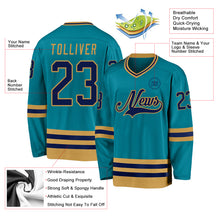 Laden Sie das Bild in den Galerie-Viewer, Custom Teal Navy-Old Gold Hockey Jersey
