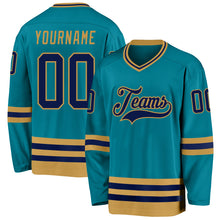 Laden Sie das Bild in den Galerie-Viewer, Custom Teal Navy-Old Gold Hockey Jersey
