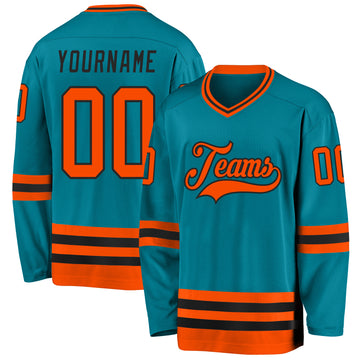 Custom Teal Orange-Black Hockey Jersey