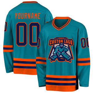 Custom Teal Navy-Orange Hockey Jersey