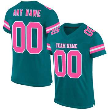 Custom Teal Pink-White Mesh Authentic Football Jersey