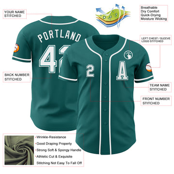 Custom Teal White Authentic Baseball Jersey