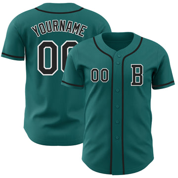 Custom Teal Black-White Authentic Baseball Jersey