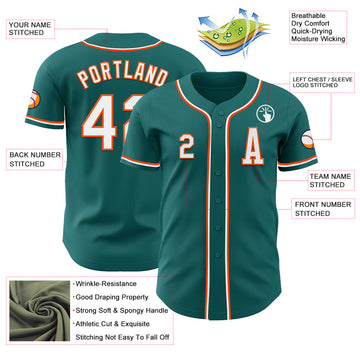 Custom Teal White-Orange Authentic Baseball Jersey